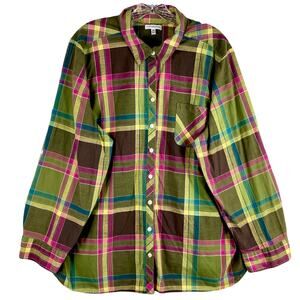NWOT CROFT & BARROW Shirt 3X Plaid Roll Tab Sleeve Button Up Cotton Pink